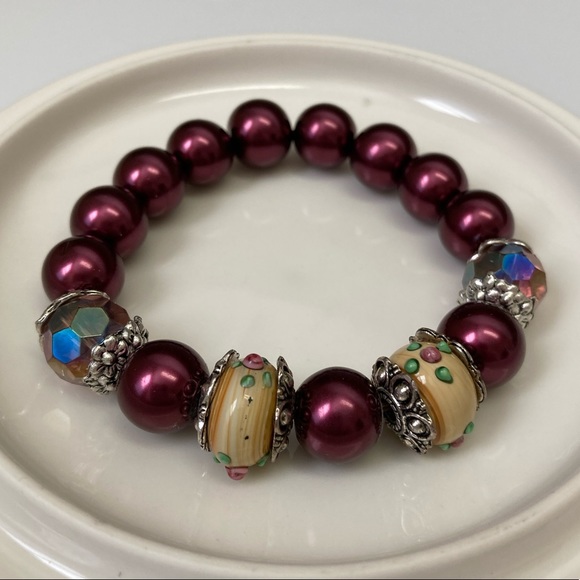 Faux Pearl, Crystal, & Bead Stretch Bracelet - Picture 3 of 5